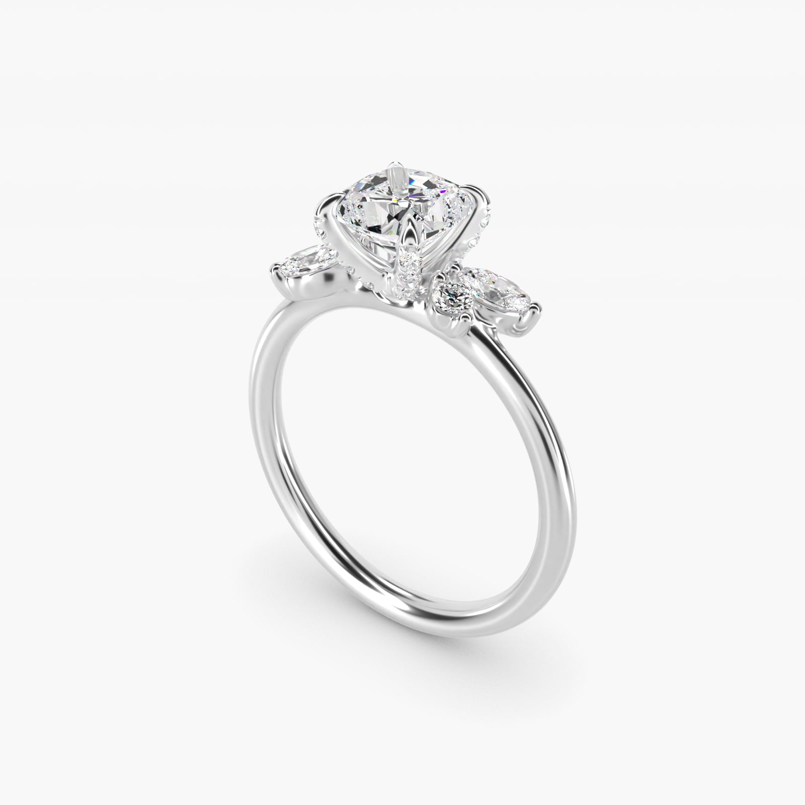 Marquise Diamond Accents Side Stone Engagement Ring With PavŽ Basket In 14K White Gold By James Allen - Cushion Center