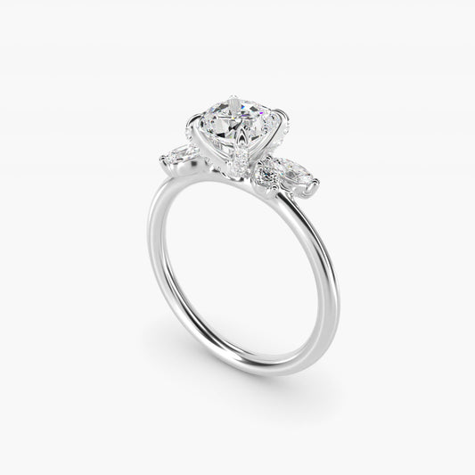 Marquise Diamond Accents Side Stone Engagement Ring With PavŽ Basket In 18k White Gold By James Allen - Cushion Center