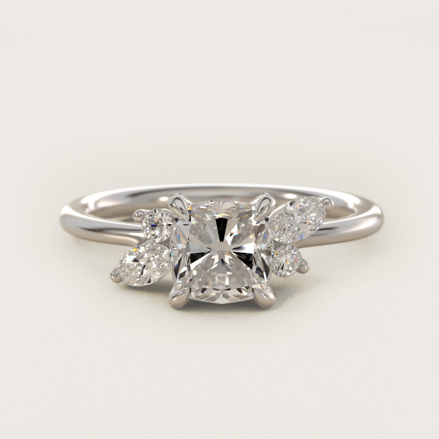 Marquise Diamond Accents Side Stone Engagement Ring With PavŽ Basket In 14K White Gold By James Allen - Cushion Center