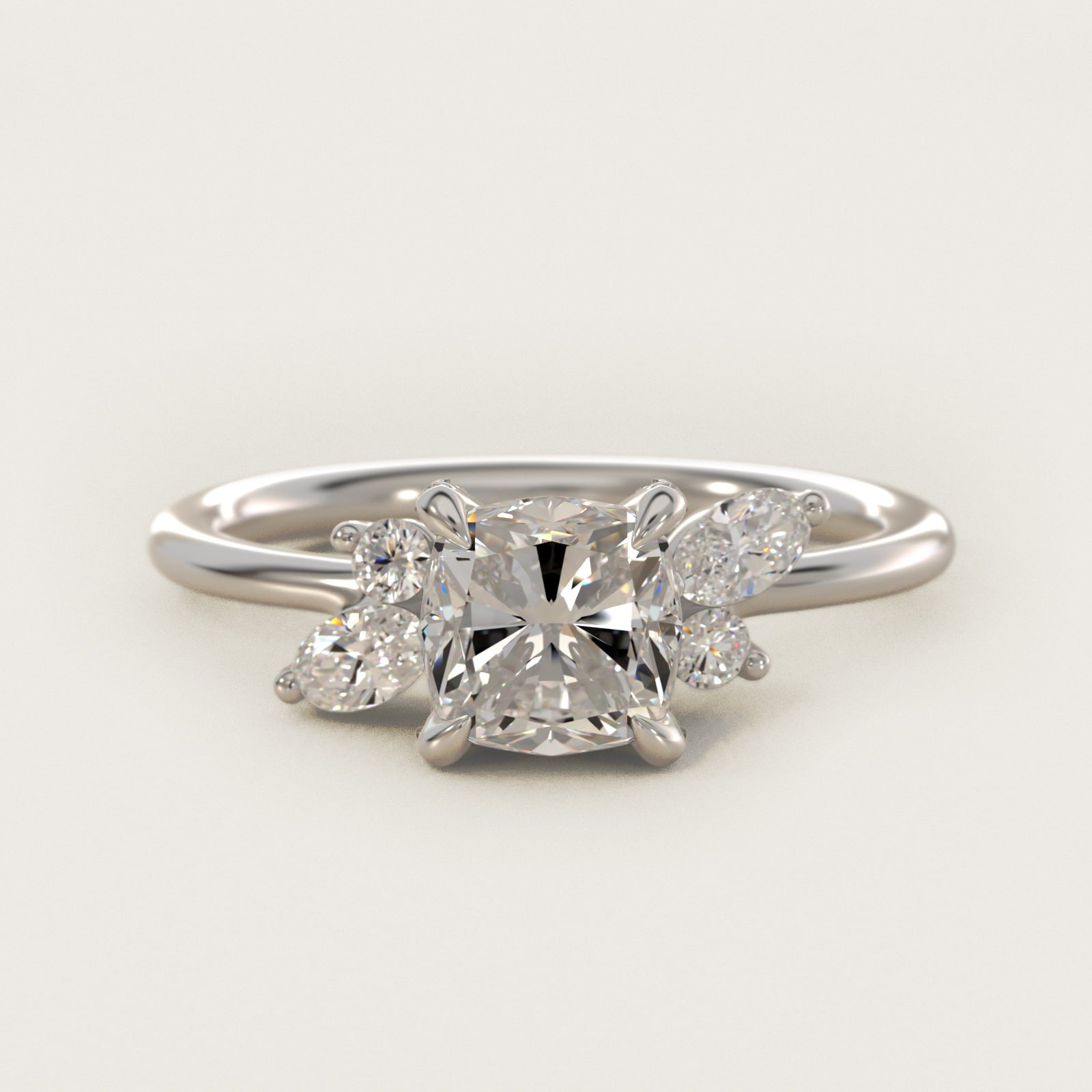 Marquise Diamond Accents Side Stone Engagement Ring With PavŽ Basket In 18k White Gold By James Allen - Cushion Center