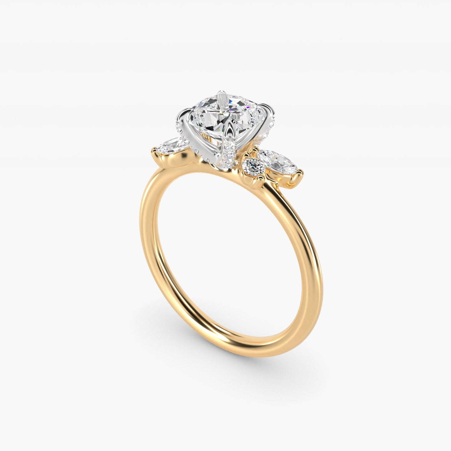 Marquise Diamond Accents Side Stone Engagement Ring With PavŽ Basket In 18k Yellow Gold By James Allen - Cushion Center