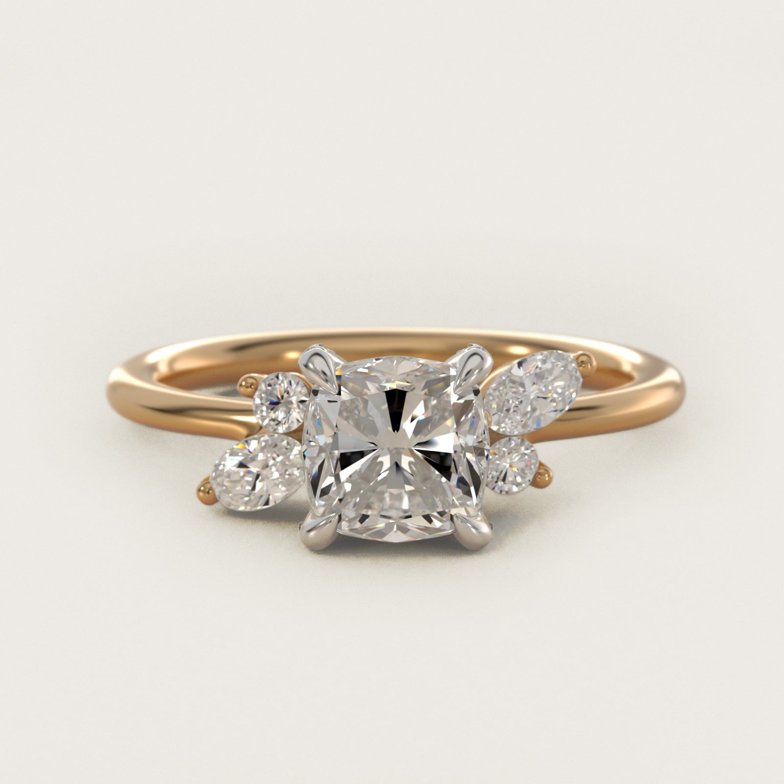Marquise Diamond Accents Side Stone Engagement Ring With PavŽ Basket In 14K Yellow Gold By James Allen - Cushion Center