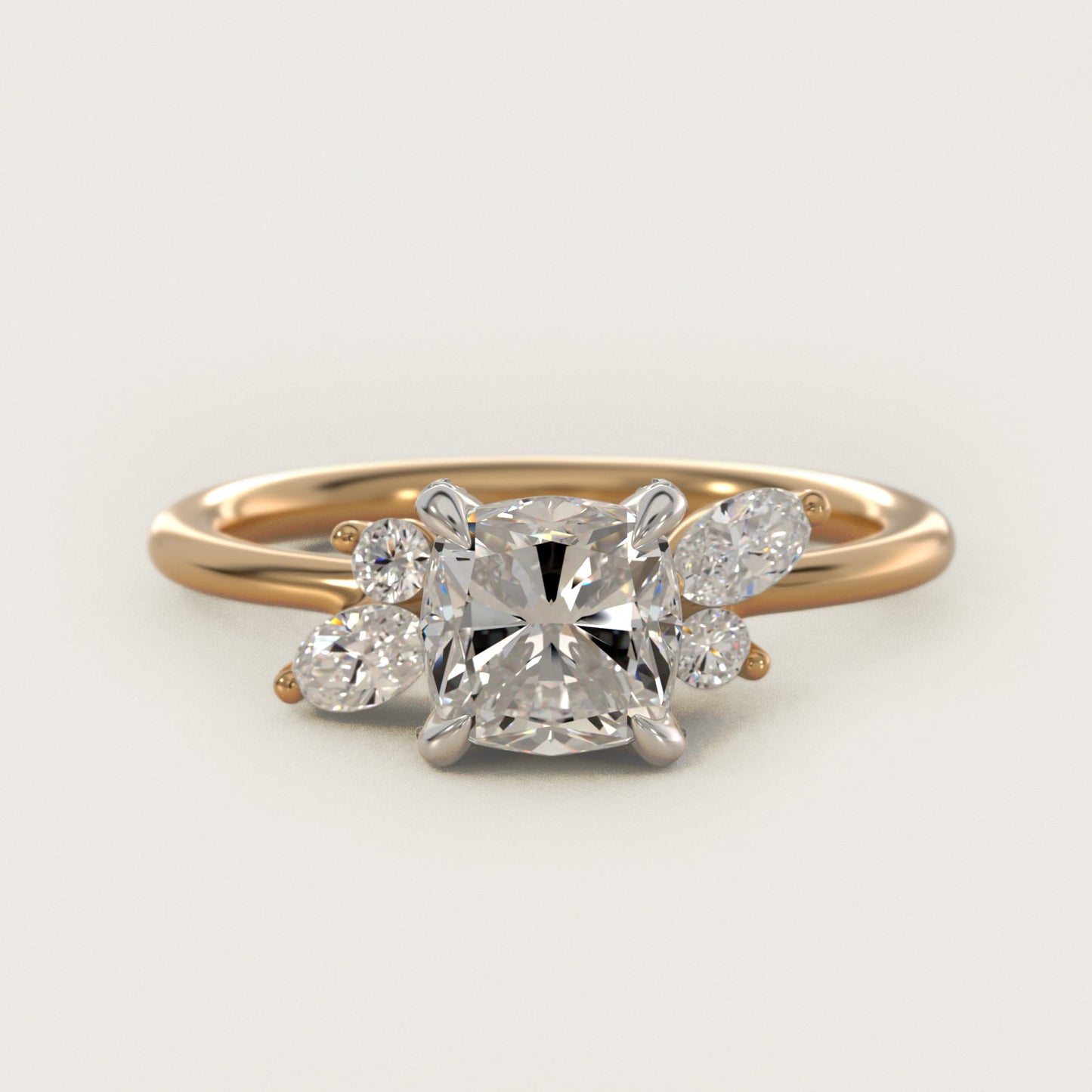 Marquise Diamond Accents Side Stone Engagement Ring With PavŽ Basket In 18k Yellow Gold By James Allen - Cushion Center