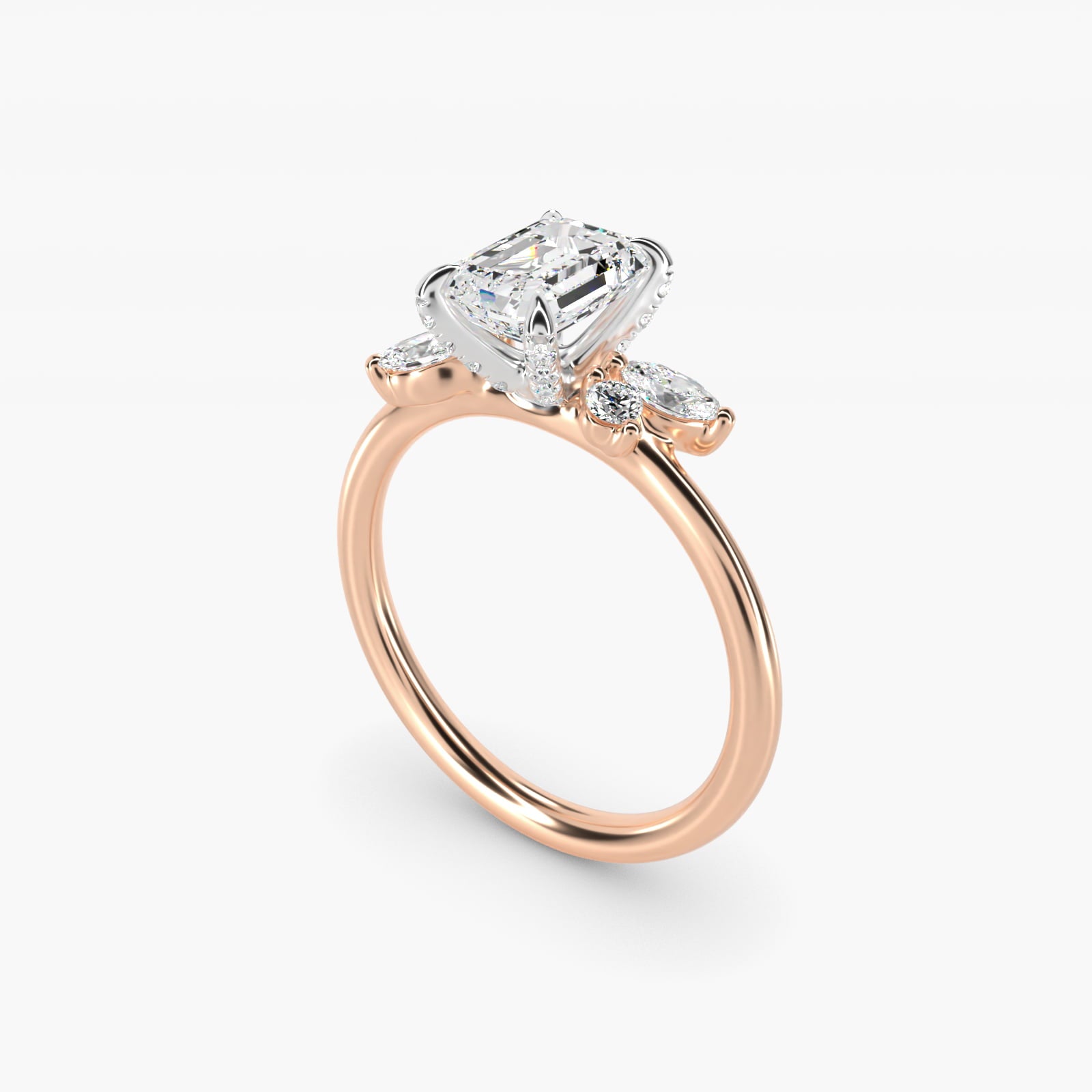 Marquise Diamond Accents Side Stone Engagement Ring With PavŽ Basket In 18k Rose Gold By James Allen - Emerald Center