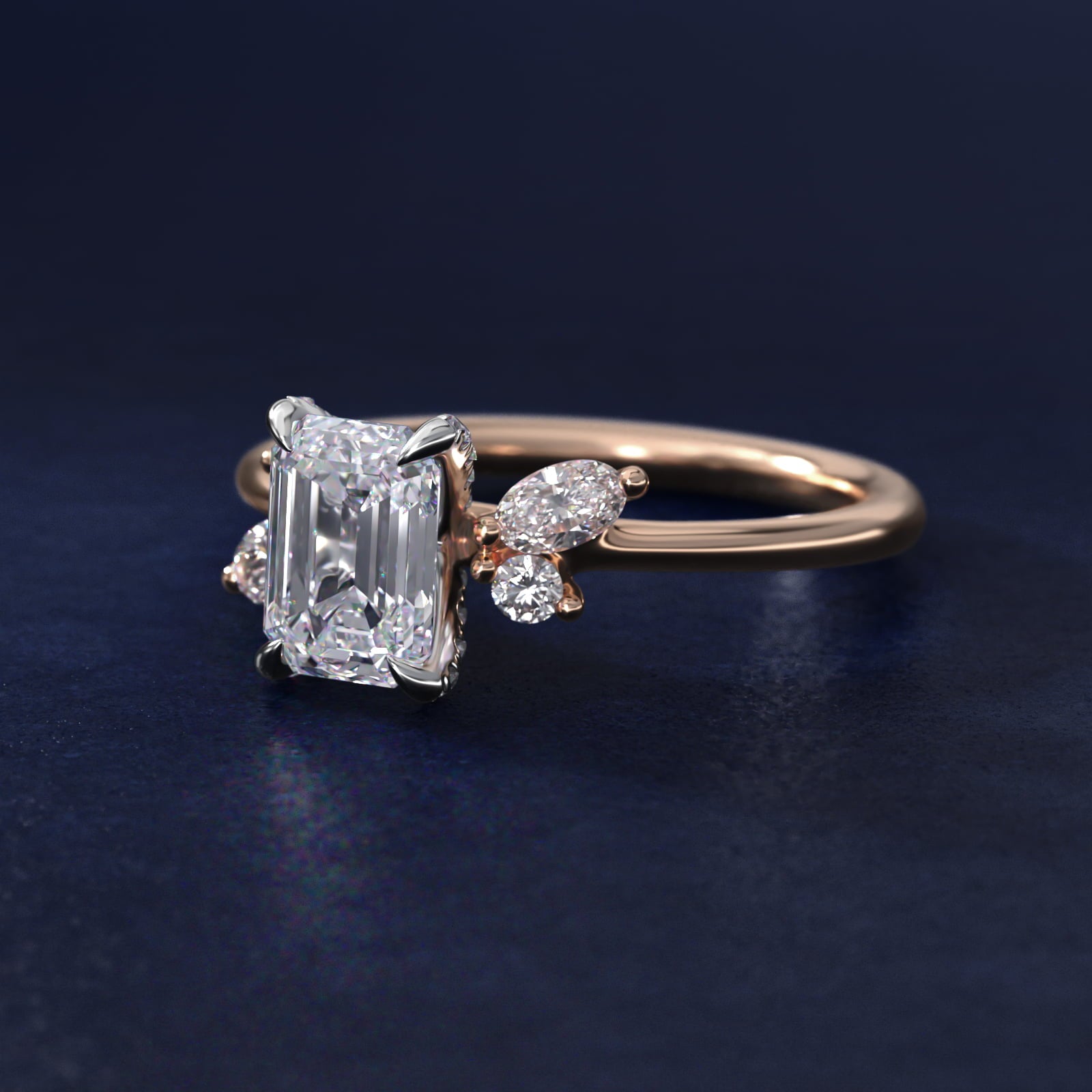 Marquise Diamond Accents Side Stone Engagement Ring With PavŽ Basket In 18k Rose Gold By James Allen - Emerald Center