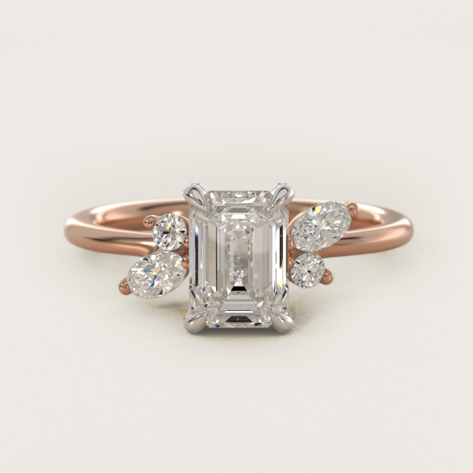 Marquise Diamond Accents Side Stone Engagement Ring With PavŽ Basket In 14K Rose Gold By James Allen - Emerald Center