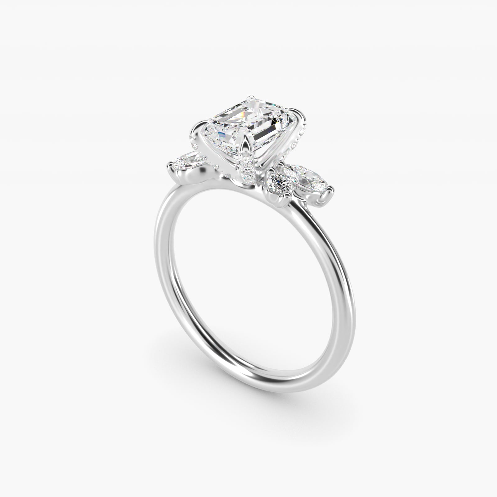 Marquise Diamond Accents Side Stone Engagement Ring With PavŽ Basket In 14K White Gold By James Allen - Emerald Center