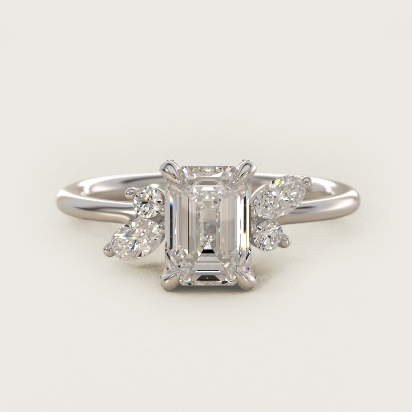 Marquise Diamond Accents Side Stone Engagement Ring With PavŽ Basket In 18k White Gold By James Allen - Emerald Center