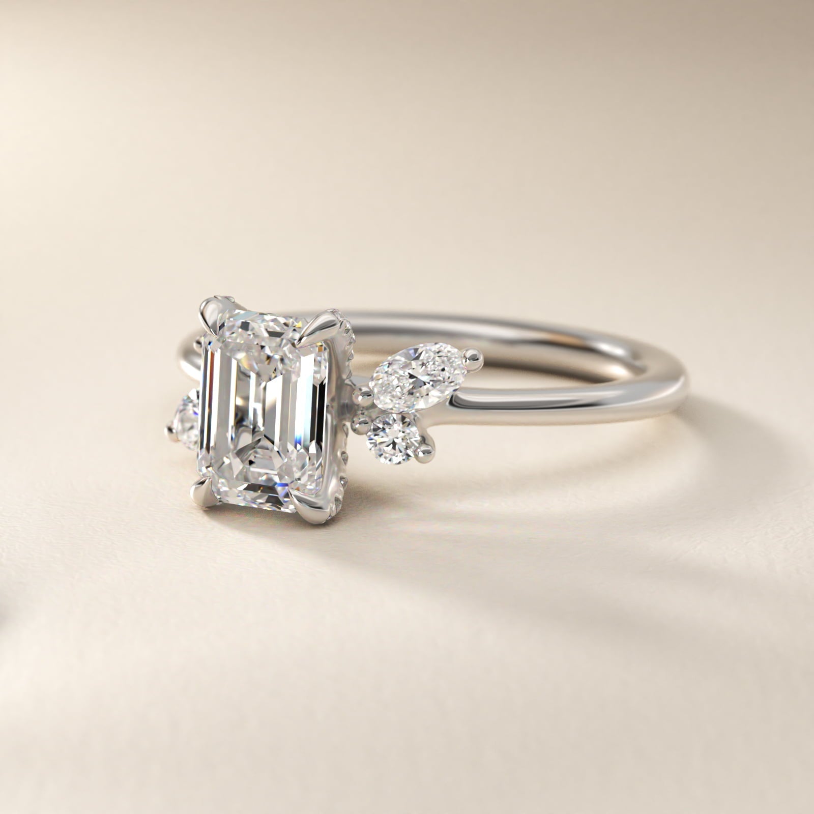 Marquise Diamond Accents Side Stone Engagement Ring With PavŽ Basket In 18k White Gold By James Allen - Emerald Center