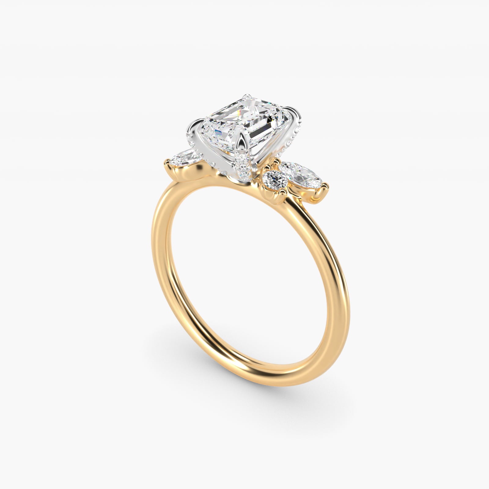 Marquise Diamond Accents Side Stone Engagement Ring With PavŽ Basket In 14K Yellow Gold By James Allen - Emerald Center