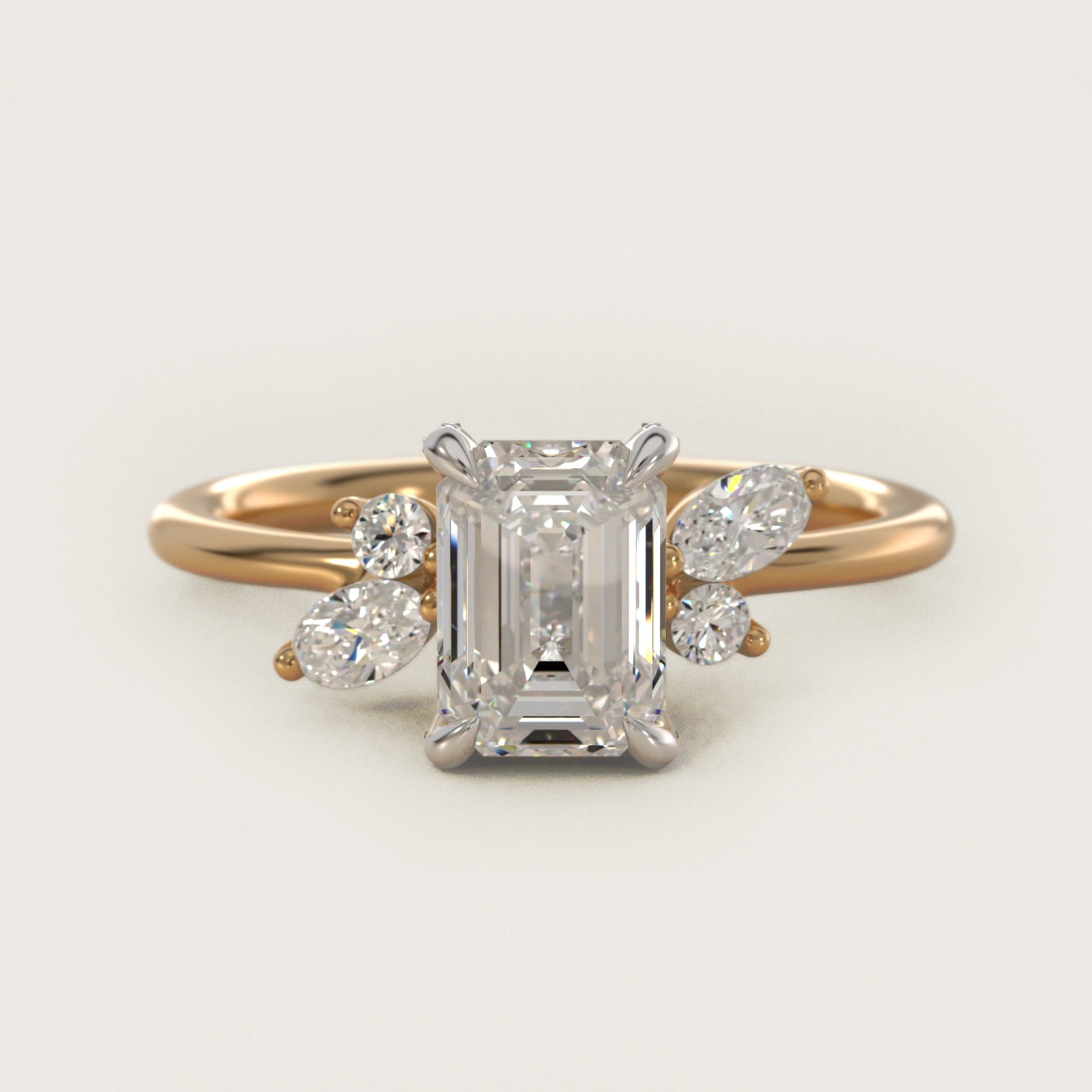 Marquise Diamond Accents Side Stone Engagement Ring With PavŽ Basket In 14K Yellow Gold By James Allen - Emerald Center