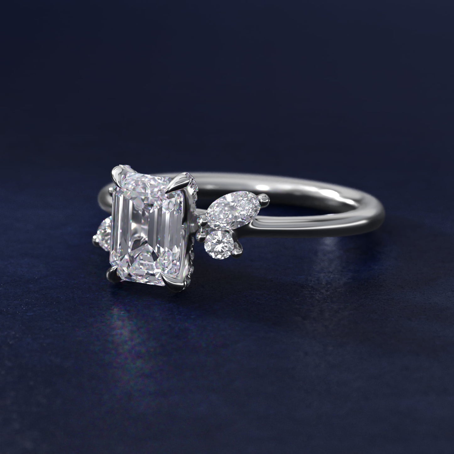 Marquise Diamond Accents Side Stone Engagement Ring With PavŽ Basket In Platinum By James Allen - Emerald Center