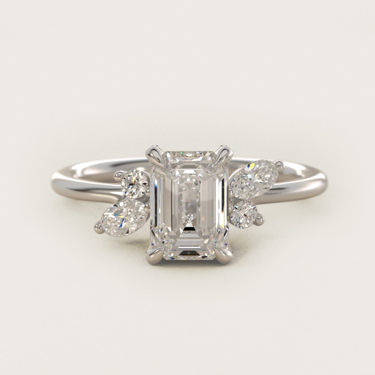 Marquise Diamond Accents Side Stone Engagement Ring With PavŽ Basket In Platinum By James Allen - Emerald Center