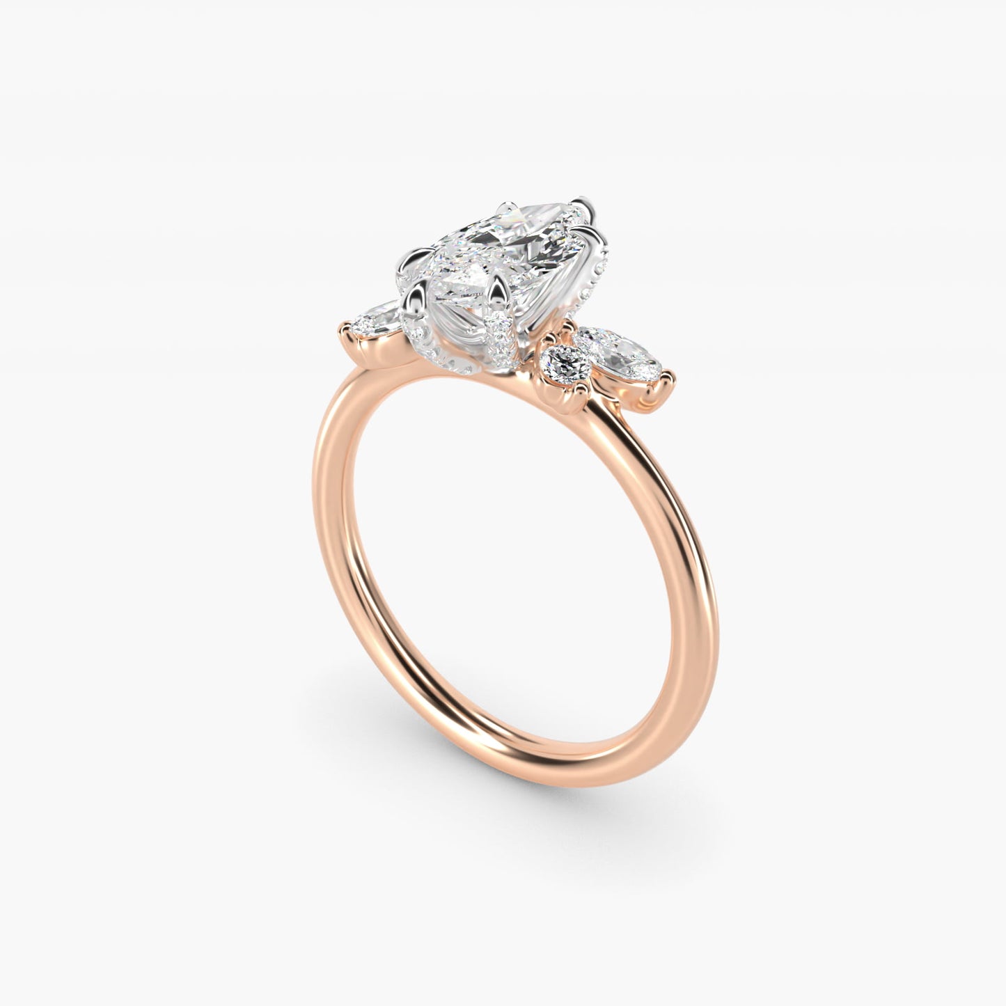 Marquise Diamond Accents Side Stone Engagement Ring With PavŽ Basket In 18k Rose Gold By James Allen - Marquise Center