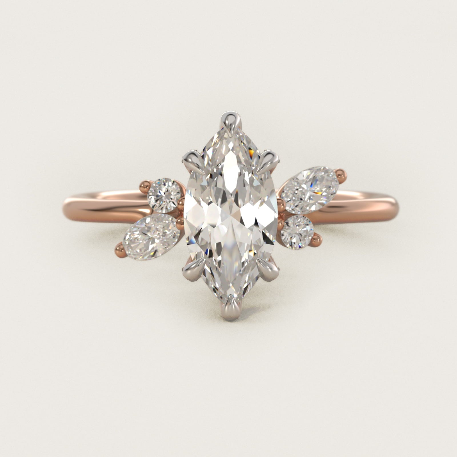 Marquise Diamond Accents Side Stone Engagement Ring With PavŽ Basket In 14K Rose Gold By James Allen - Marquise Center