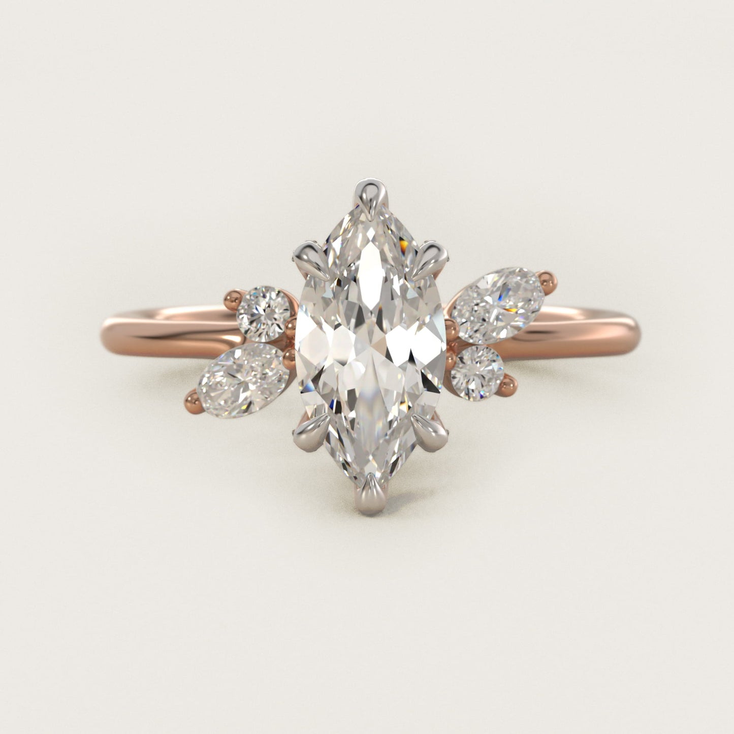 Marquise Diamond Accents Side Stone Engagement Ring With PavŽ Basket In 18k Rose Gold By James Allen - Marquise Center
