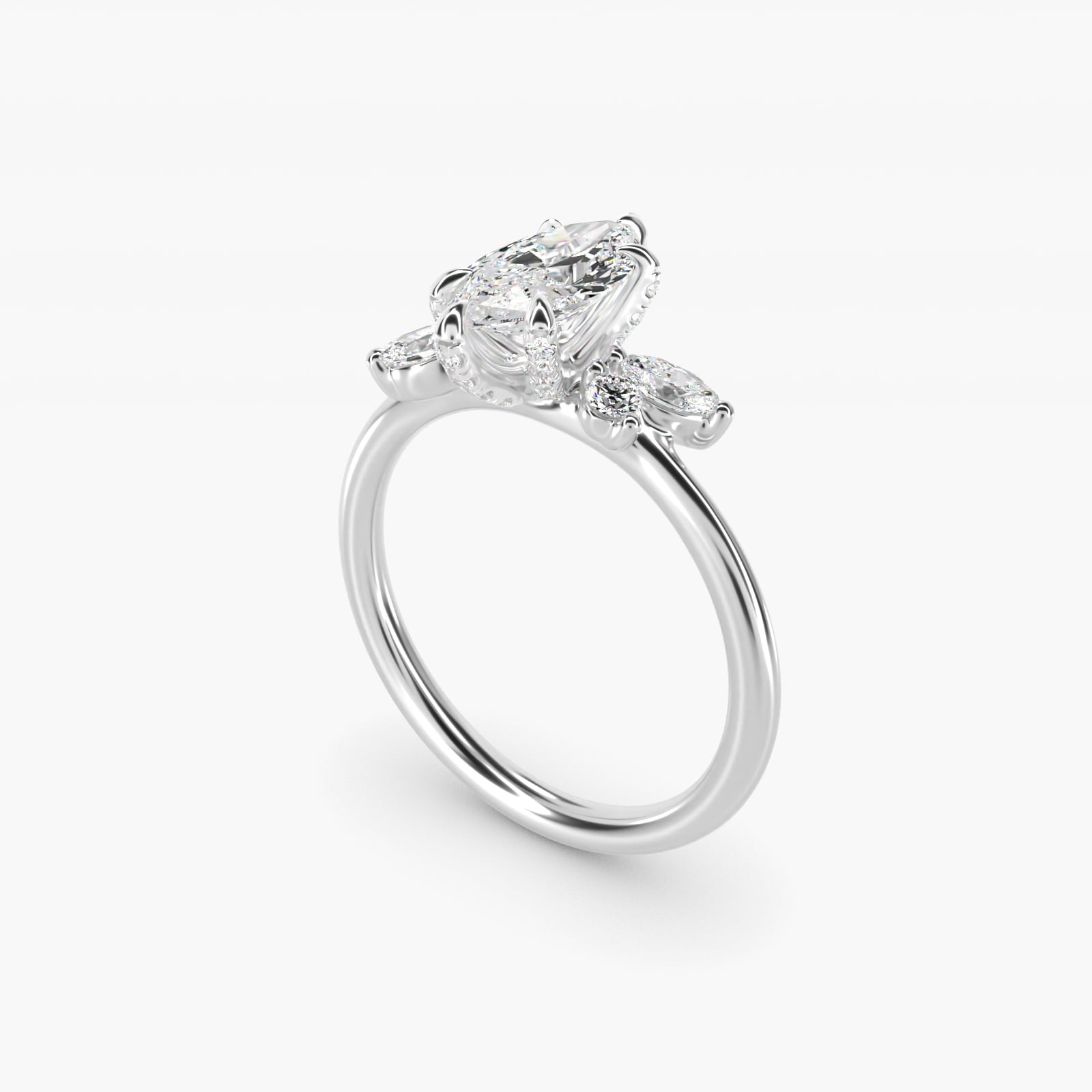 Marquise Diamond Accents Side Stone Engagement Ring With PavŽ Basket In 14K White Gold By James Allen - Marquise Center