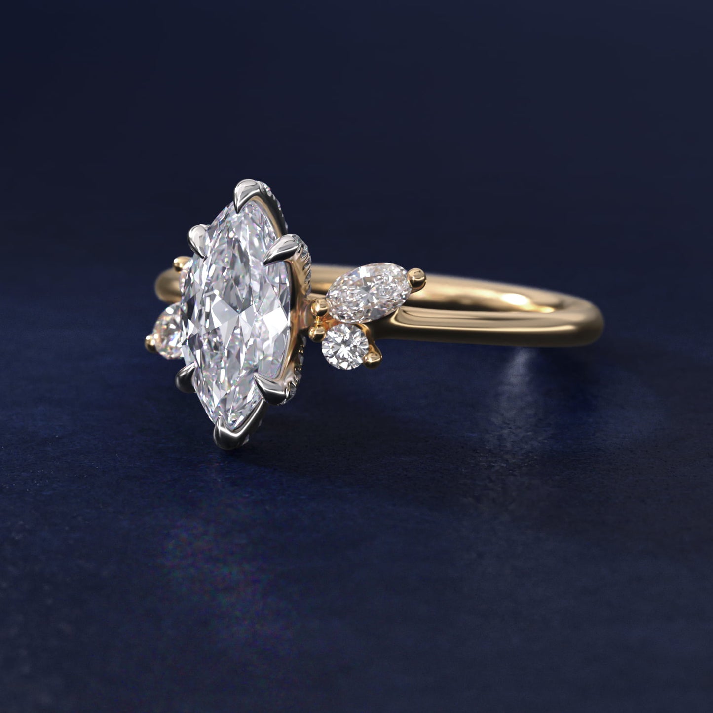 Marquise Diamond Accents Side Stone Engagement Ring With PavŽ Basket In 14K Yellow Gold By James Allen - Marquise Center