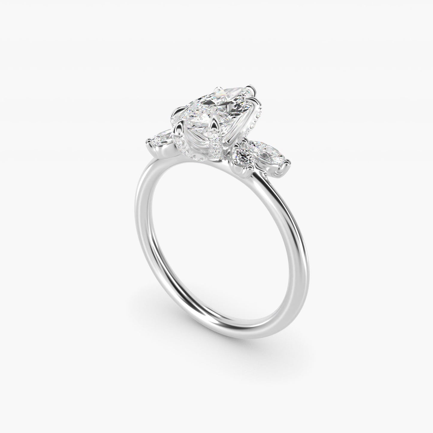 Marquise Diamond Accents Side Stone Engagement Ring With PavŽ Basket In Platinum By James Allen - Marquise Center