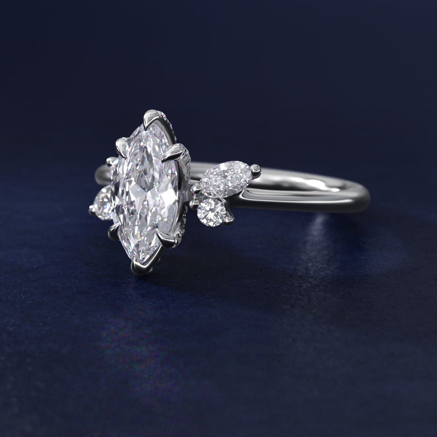 Marquise Diamond Accents Side Stone Engagement Ring With PavŽ Basket In Platinum By James Allen - Marquise Center