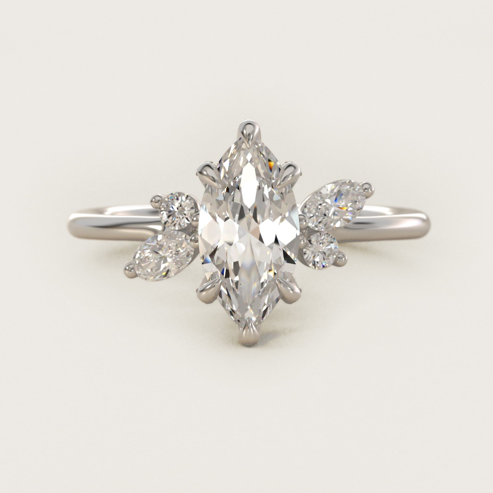 Marquise Diamond Accents Side Stone Engagement Ring With PavŽ Basket In Platinum By James Allen - Marquise Center