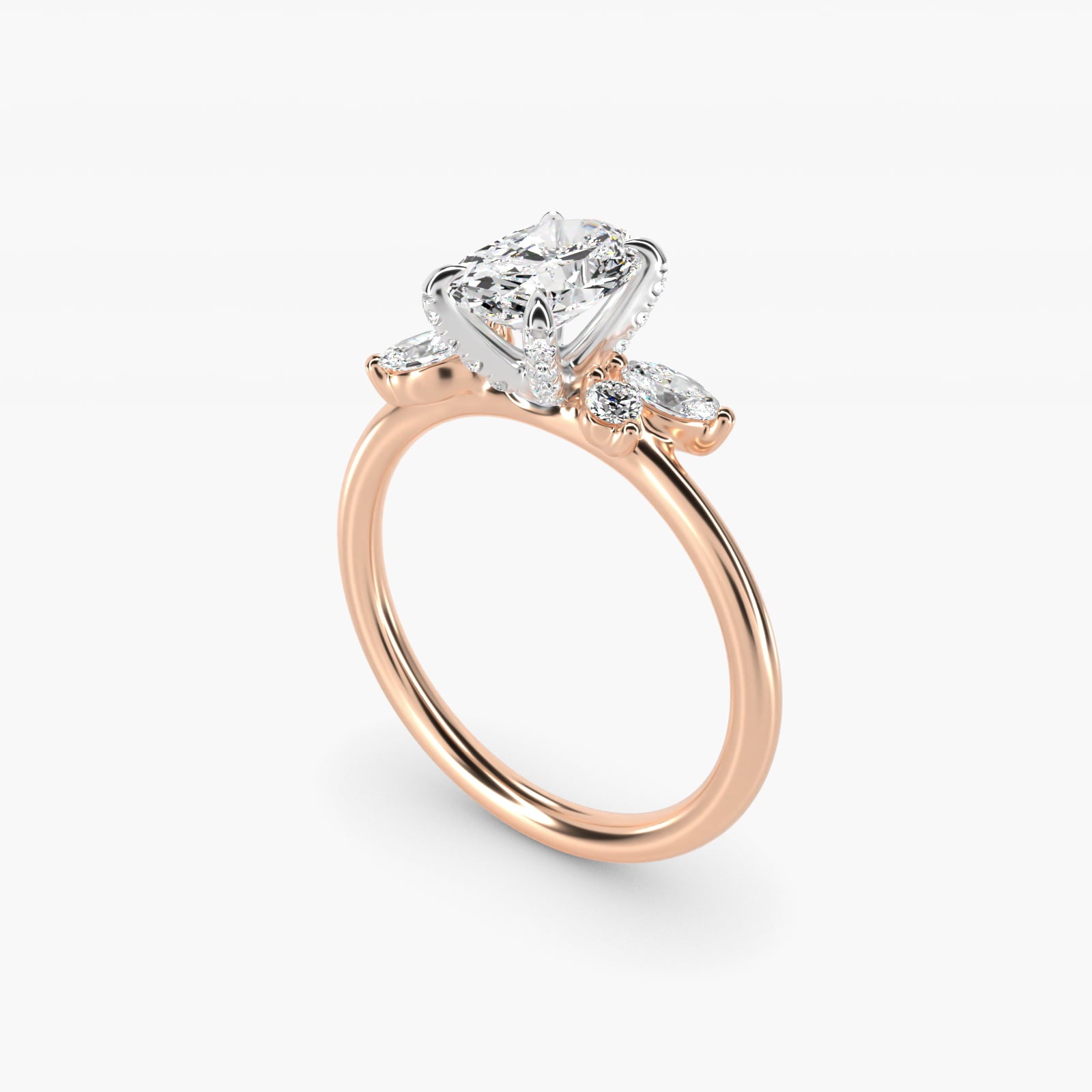 Marquise Diamond Accents Side Stone Engagement Ring With PavŽ Basket In 18k Rose Gold By James Allen - Oval Center