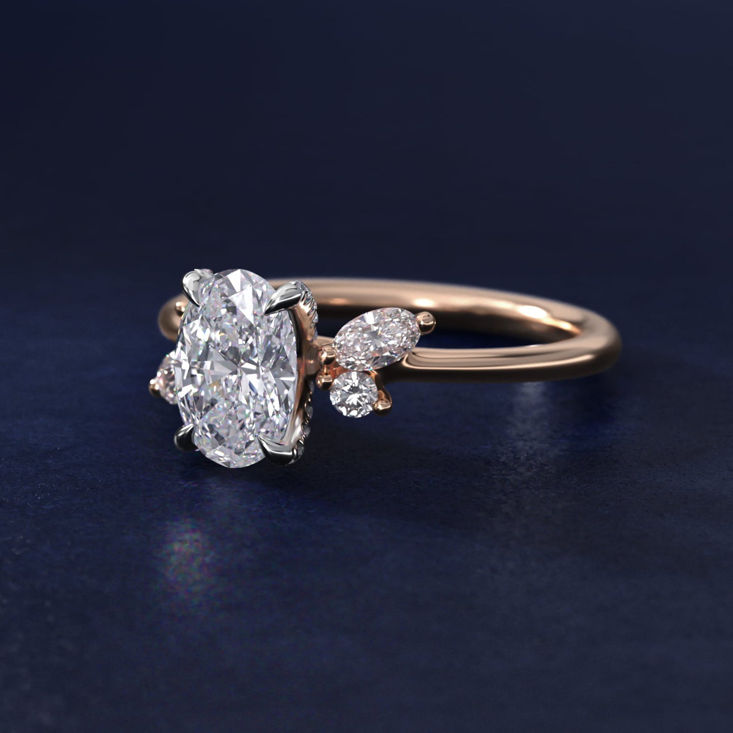 Marquise Diamond Accents Side Stone Engagement Ring With PavŽ Basket In 14K Rose Gold By James Allen - Oval Center