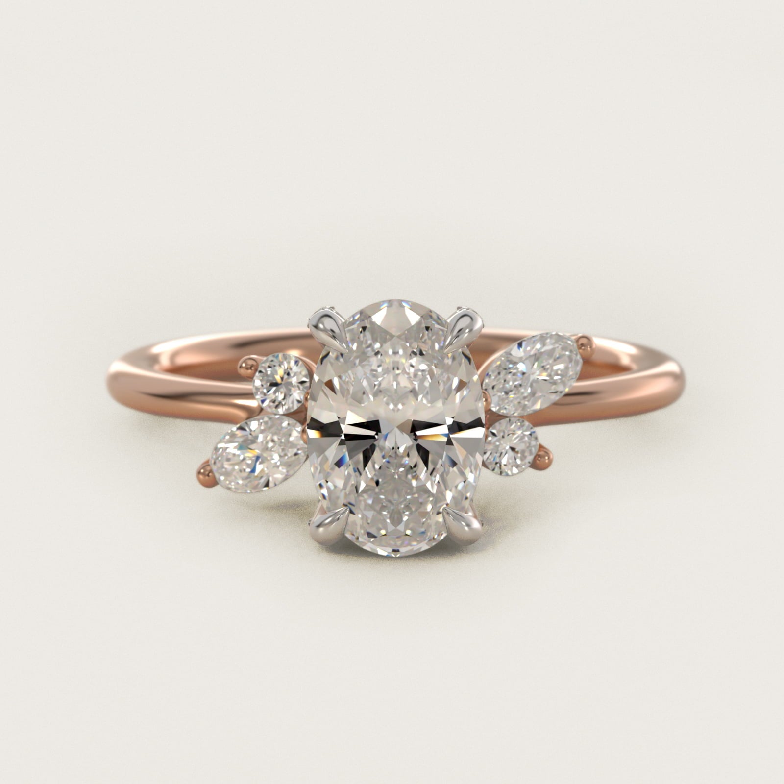 Marquise Diamond Accents Side Stone Engagement Ring With PavŽ Basket In 14K Rose Gold By James Allen - Oval Center