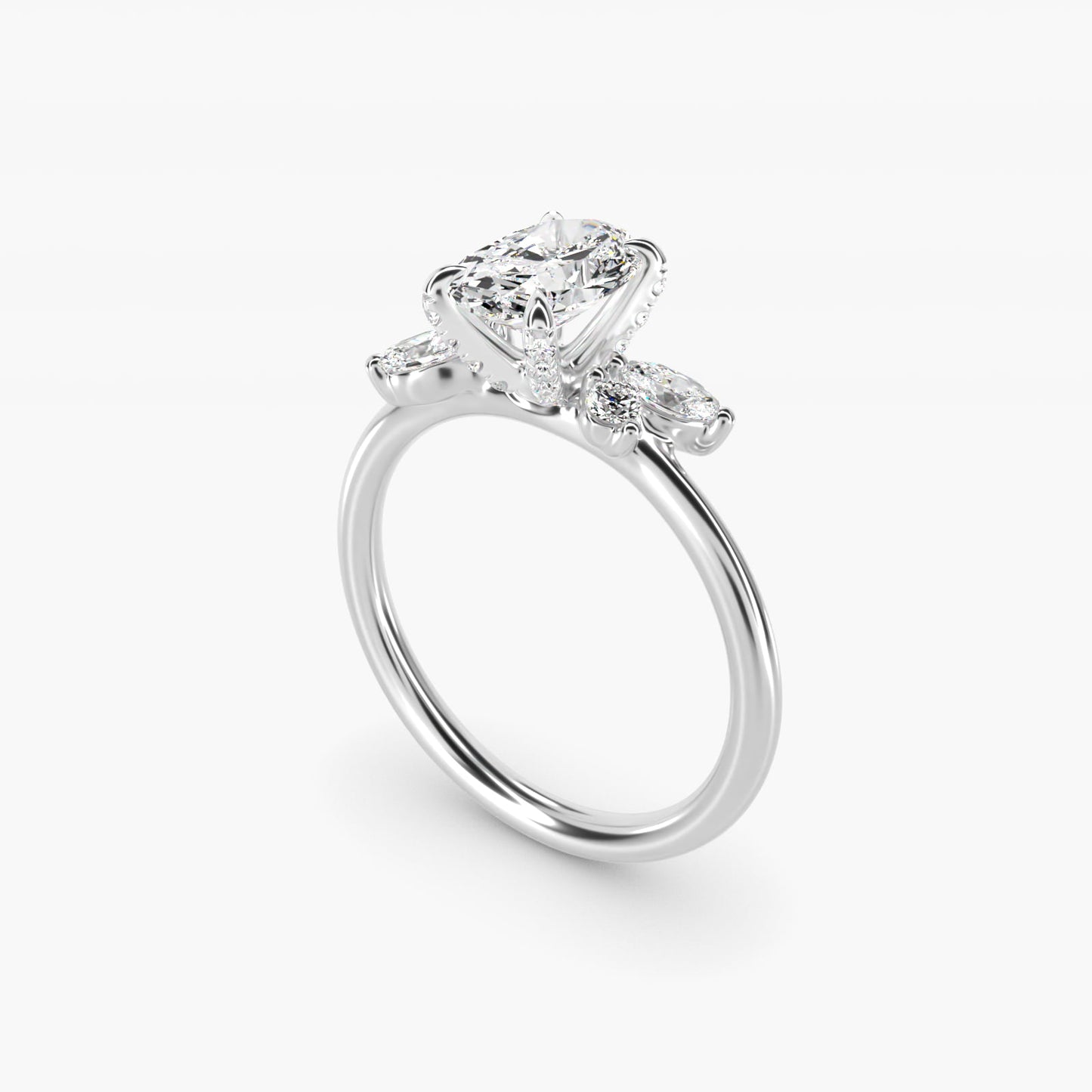 Marquise Diamond Accents Side Stone Engagement Ring With PavŽ Basket In 18k White Gold By James Allen - Oval Center
