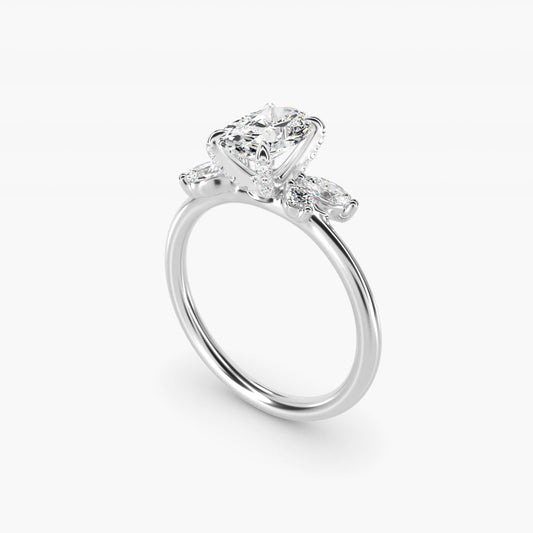 Marquise Diamond Accents Side Stone Engagement Ring With PavŽ Basket In 18k White Gold By James Allen - Oval Center