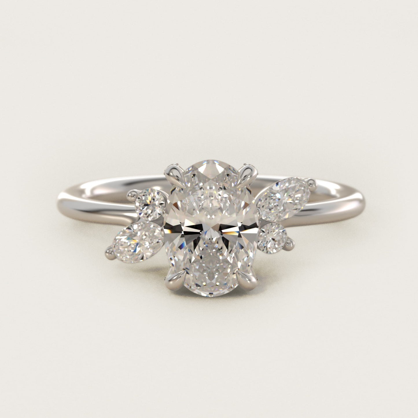 Marquise Diamond Accents Side Stone Engagement Ring With PavŽ Basket In 18k White Gold By James Allen - Oval Center