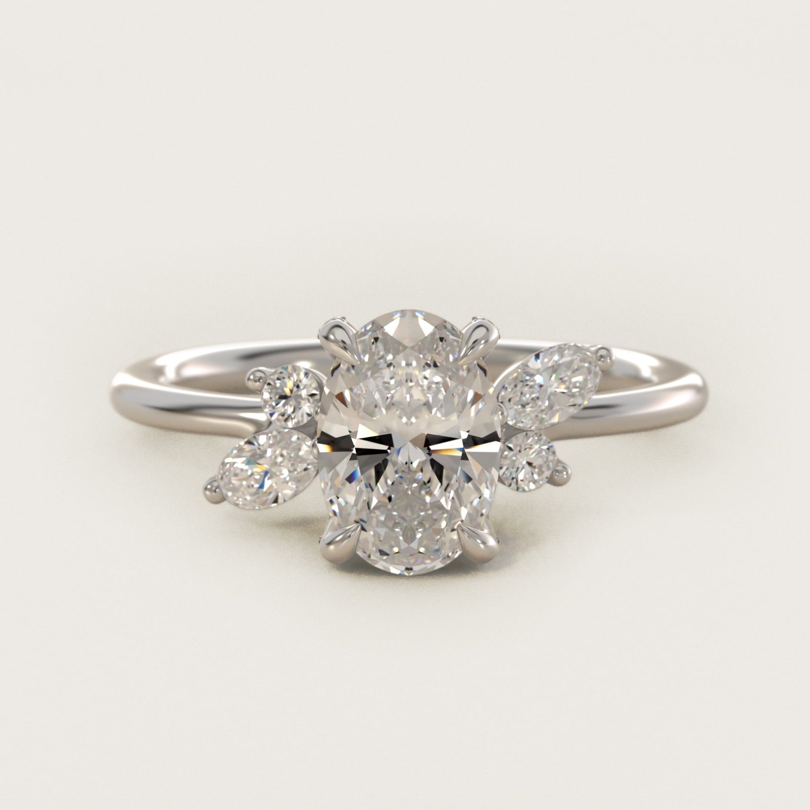 Marquise Diamond Accents Side Stone Engagement Ring With PavŽ Basket In 18k White Gold By James Allen - Oval Center