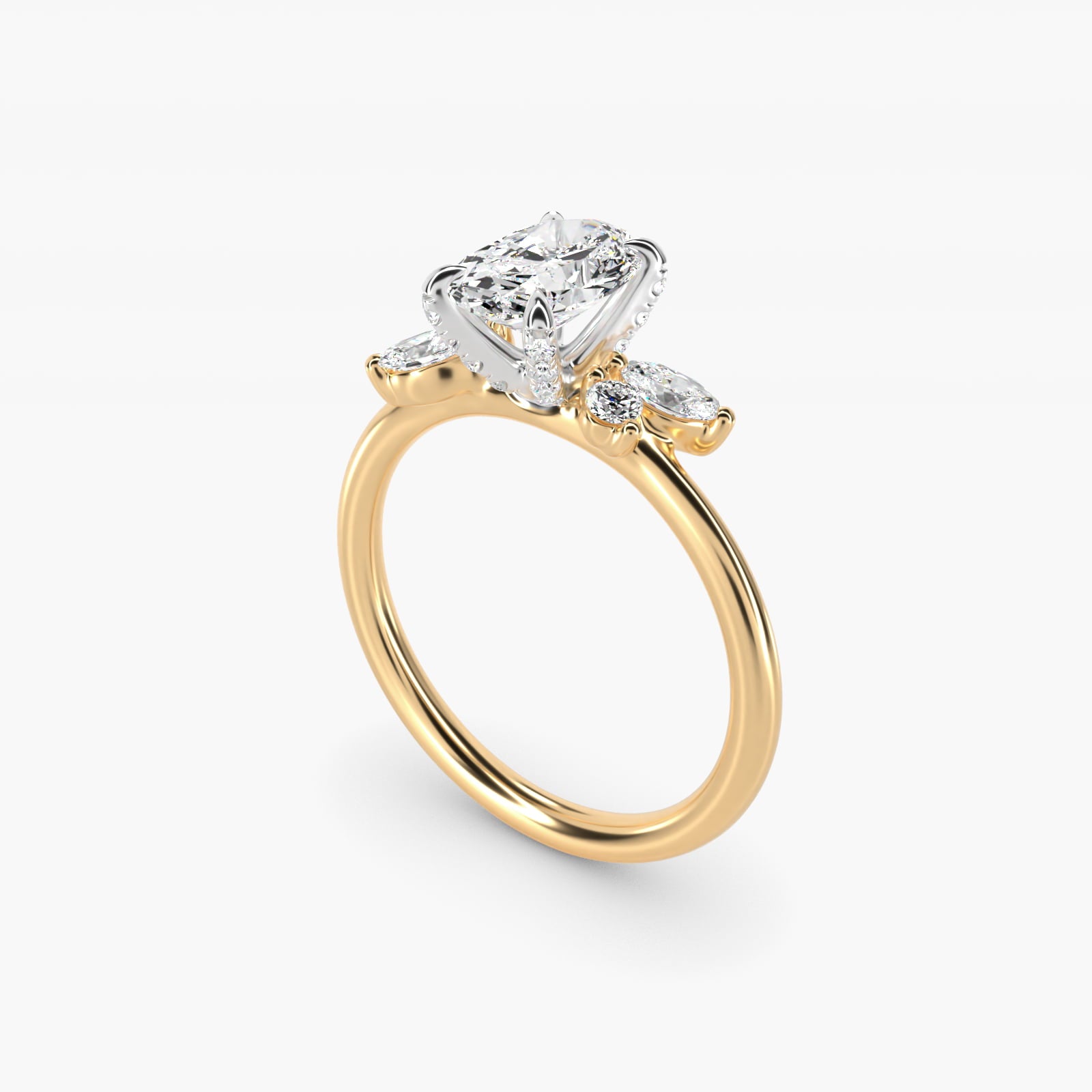 Marquise Diamond Accents Side Stone Engagement Ring With PavŽ Basket In 14K Yellow Gold By James Allen - Oval Center