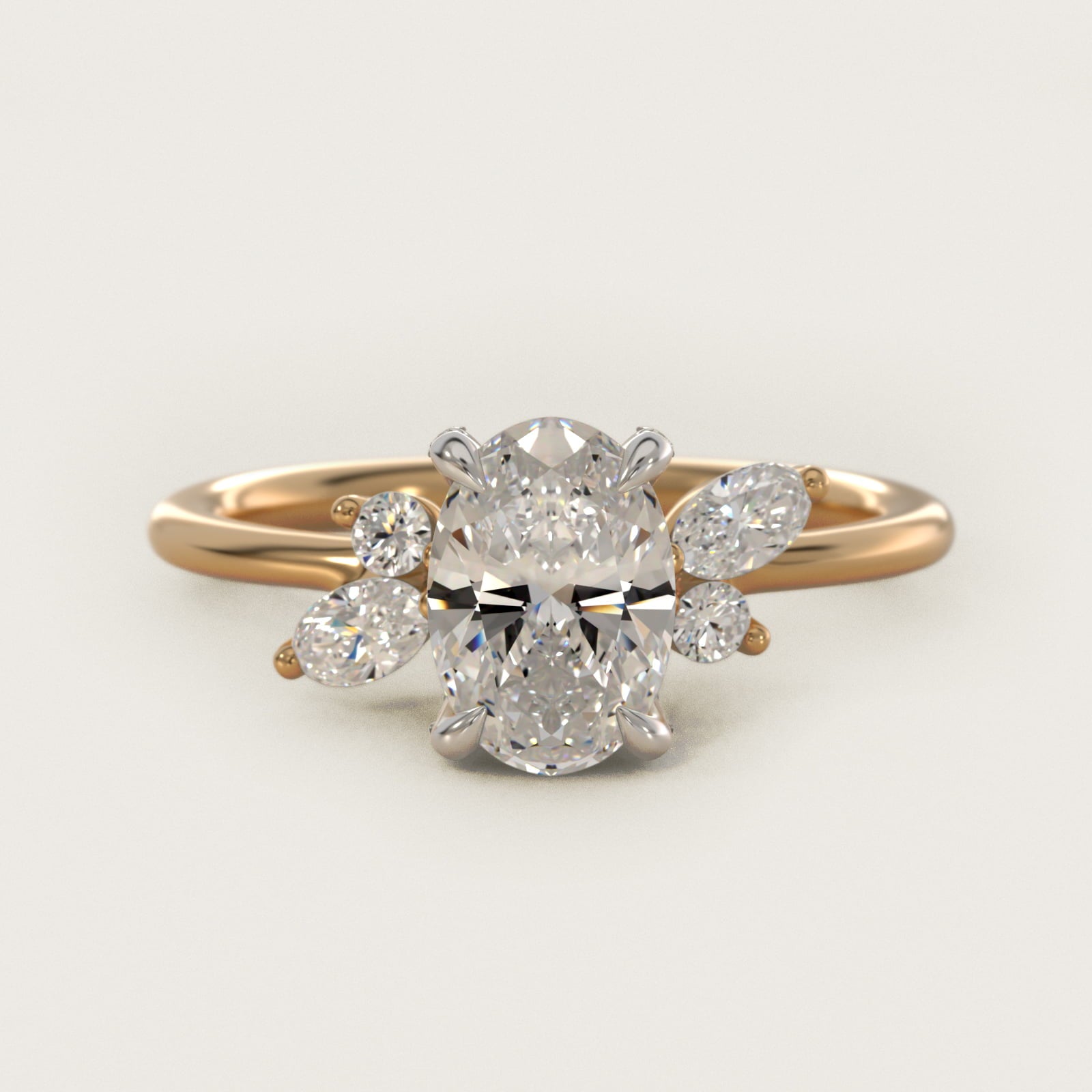 Marquise Diamond Accents Side Stone Engagement Ring With PavŽ Basket In 14K Yellow Gold By James Allen - Oval Center