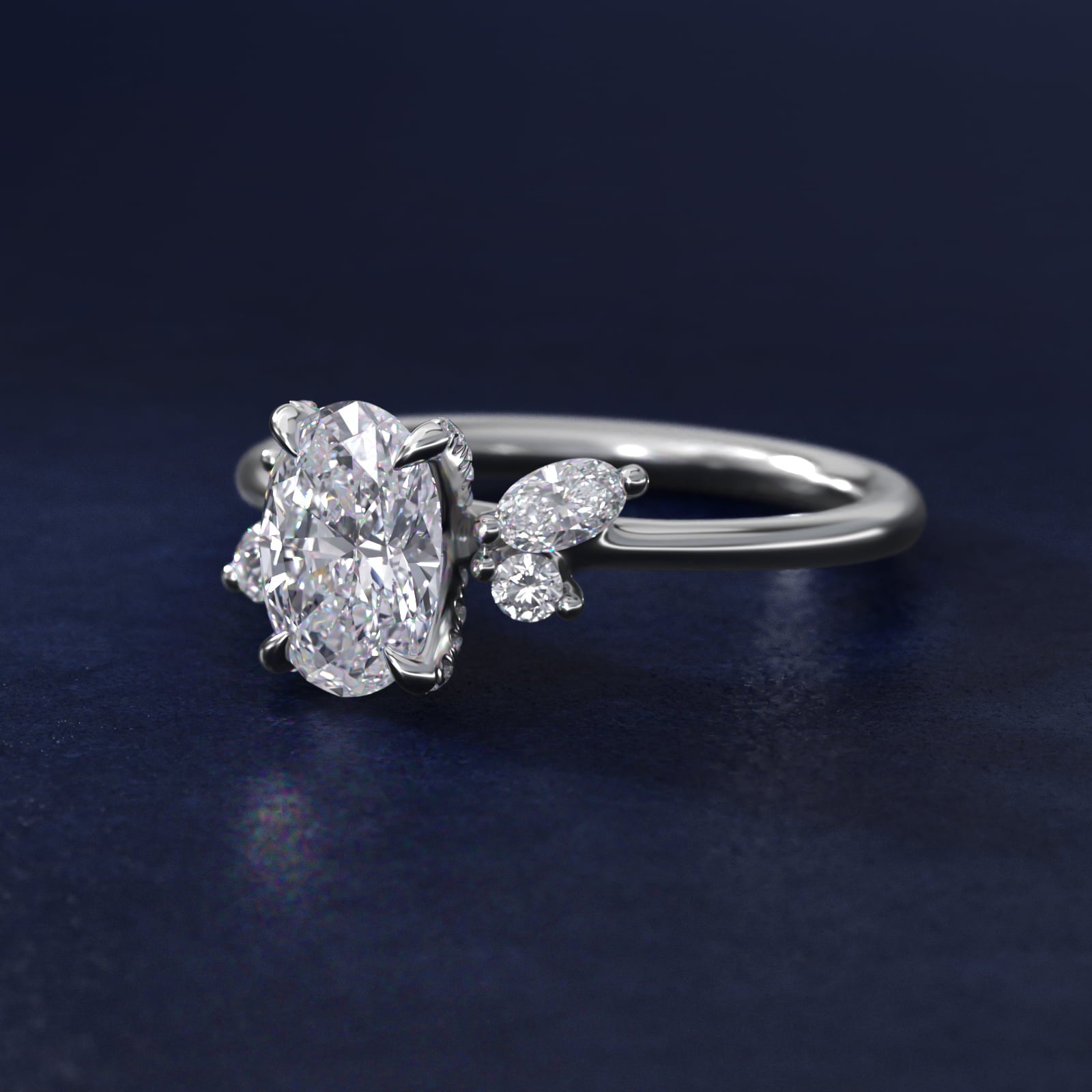 Marquise Diamond Accents Side Stone Engagement Ring With PavŽ Basket In Platinum By James Allen - Oval Center