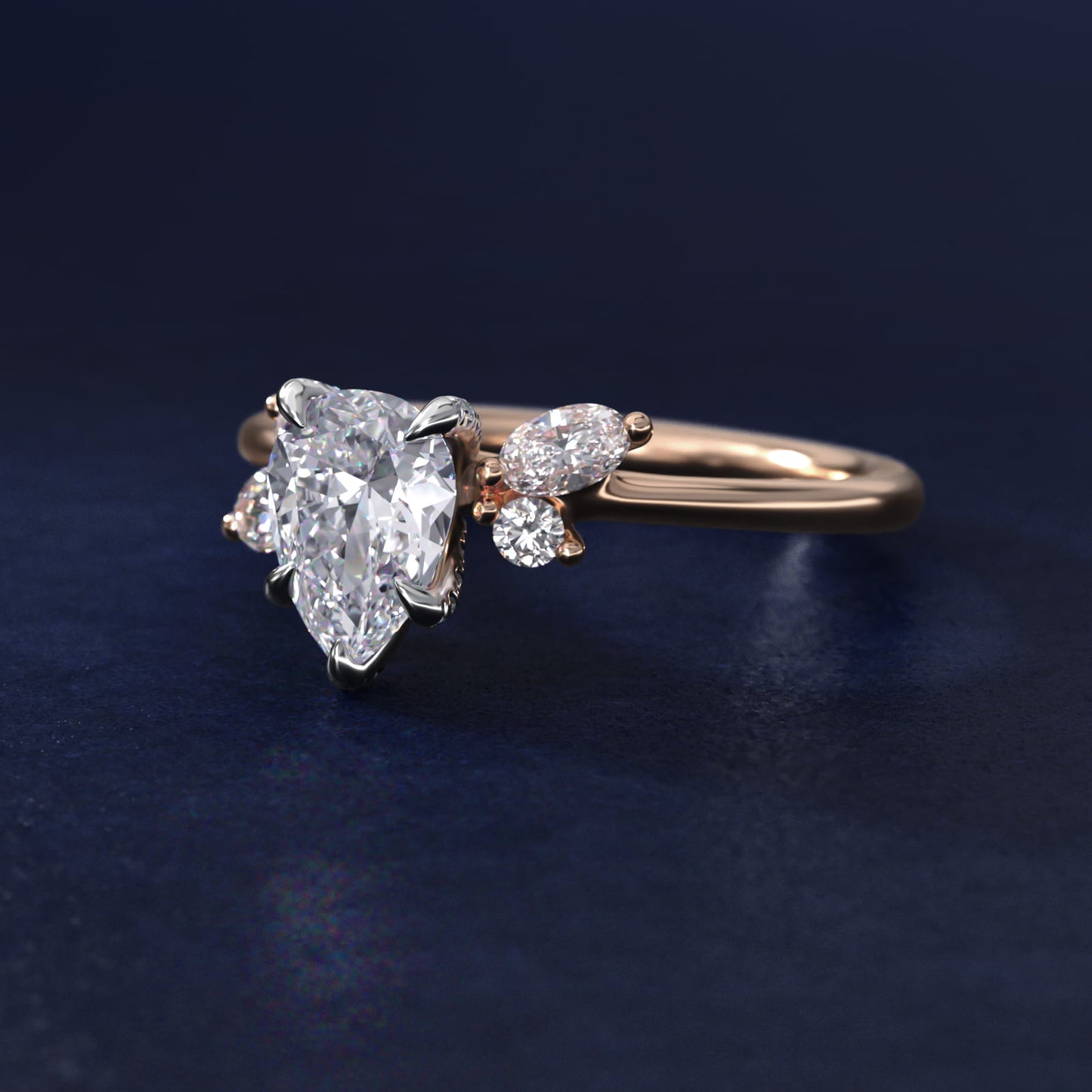Marquise Diamond Accents Side Stone Engagement Ring With PavŽ Basket In 14K Rose Gold By James Allen - Pear Center