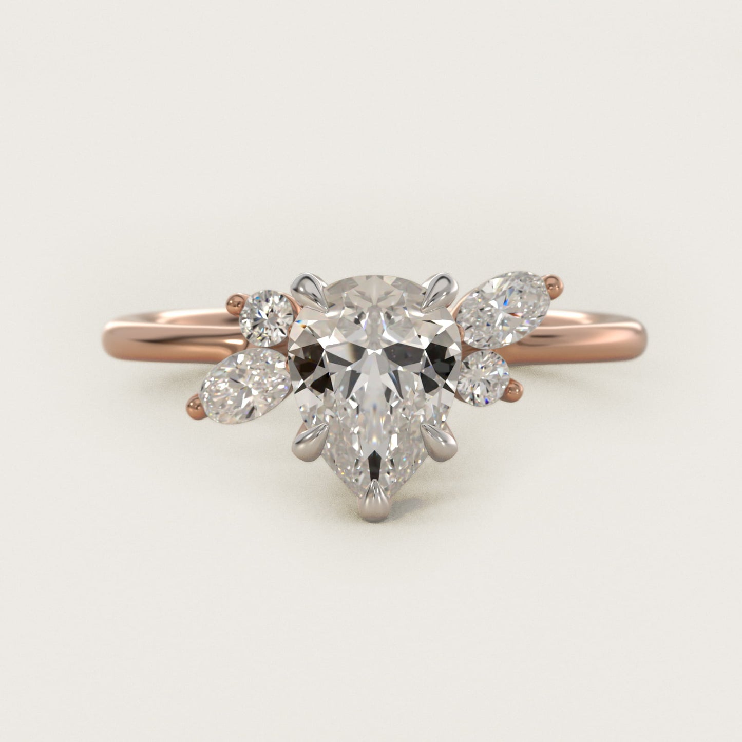Marquise Diamond Accents Side Stone Engagement Ring With PavŽ Basket In 14K Rose Gold By James Allen - Pear Center