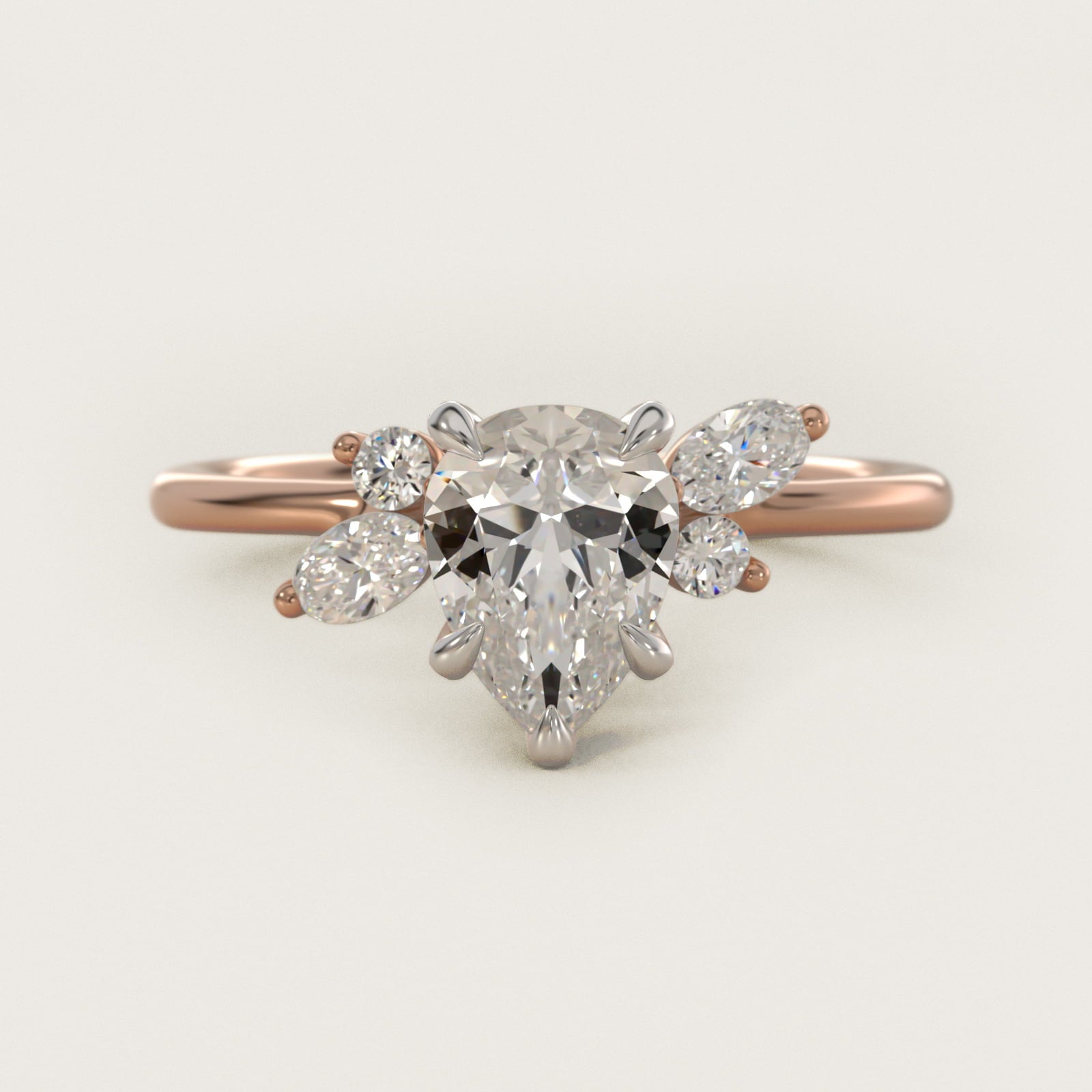 Marquise Diamond Accents Side Stone Engagement Ring With PavŽ Basket In 14K Rose Gold By James Allen - Pear Center