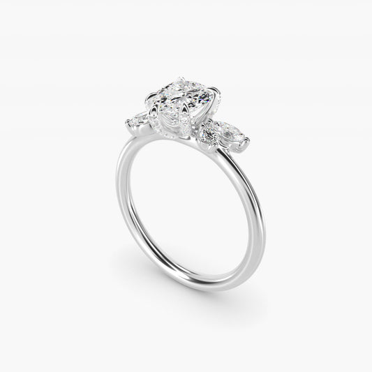Marquise Diamond Accents Side Stone Engagement Ring With PavŽ Basket In 14K White Gold By James Allen - Pear Center