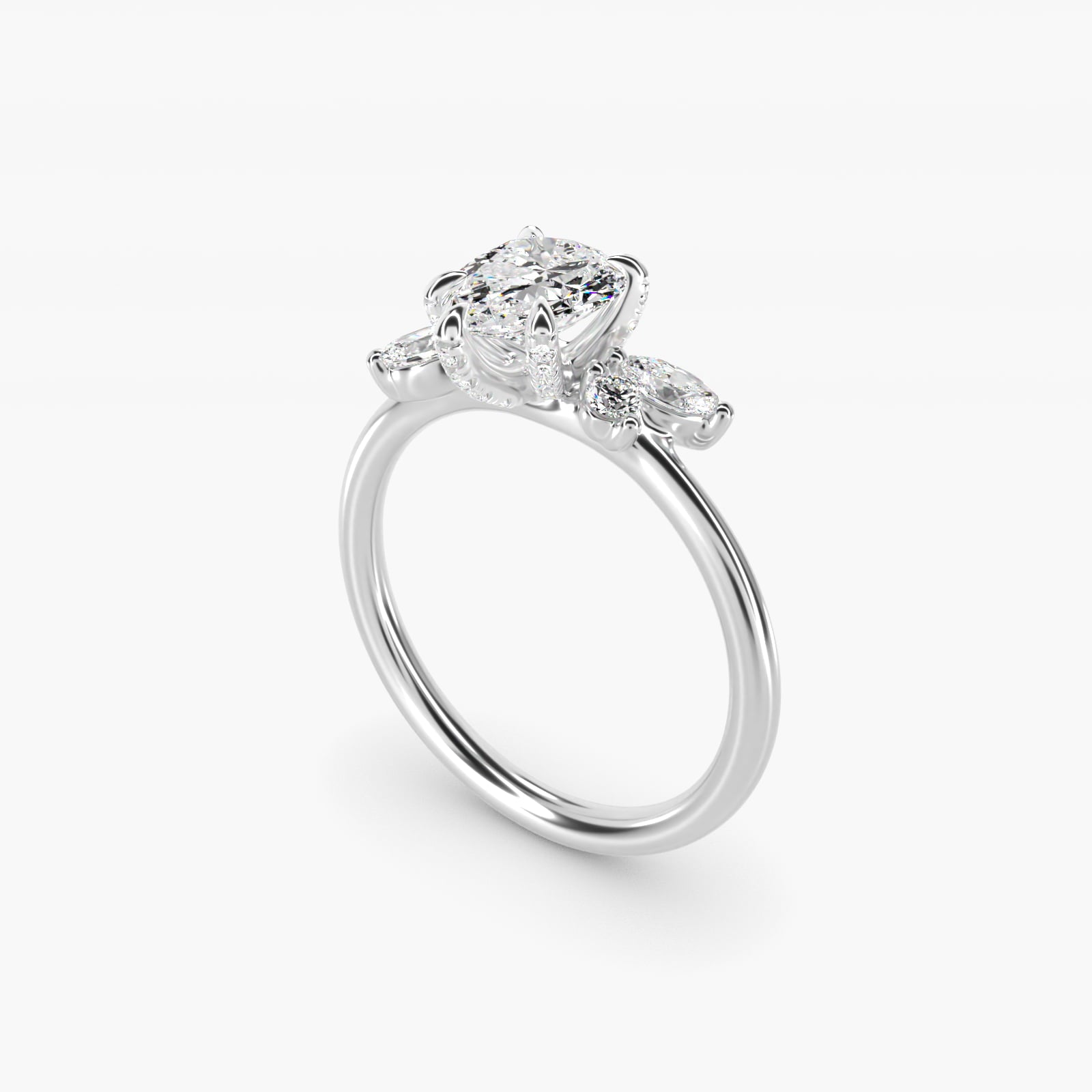 Marquise Diamond Accents Side Stone Engagement Ring With PavŽ Basket In 18k White Gold By James Allen - Pear Center