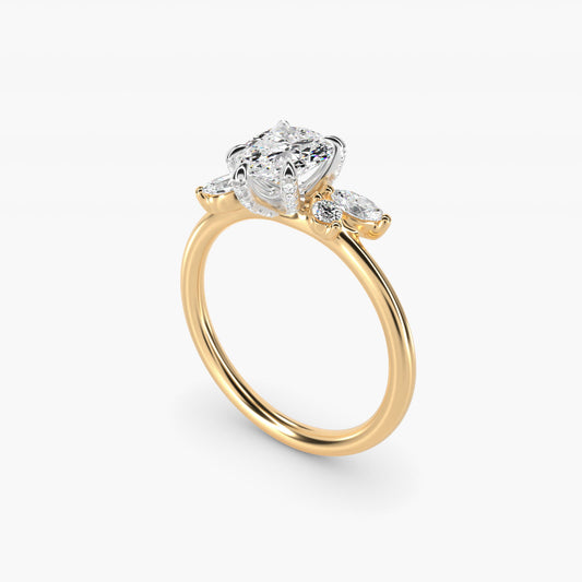 Marquise Diamond Accents Side Stone Engagement Ring With PavŽ Basket In 18k Yellow Gold By James Allen - Pear Center
