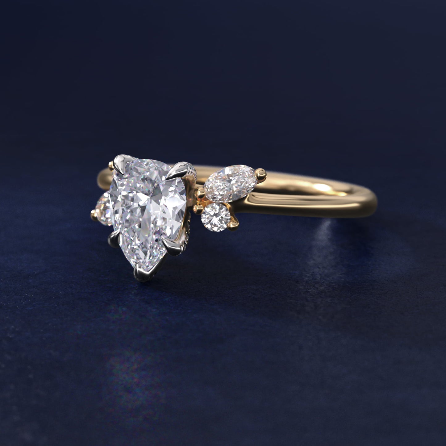 Marquise Diamond Accents Side Stone Engagement Ring With PavŽ Basket In 18k Yellow Gold By James Allen - Pear Center