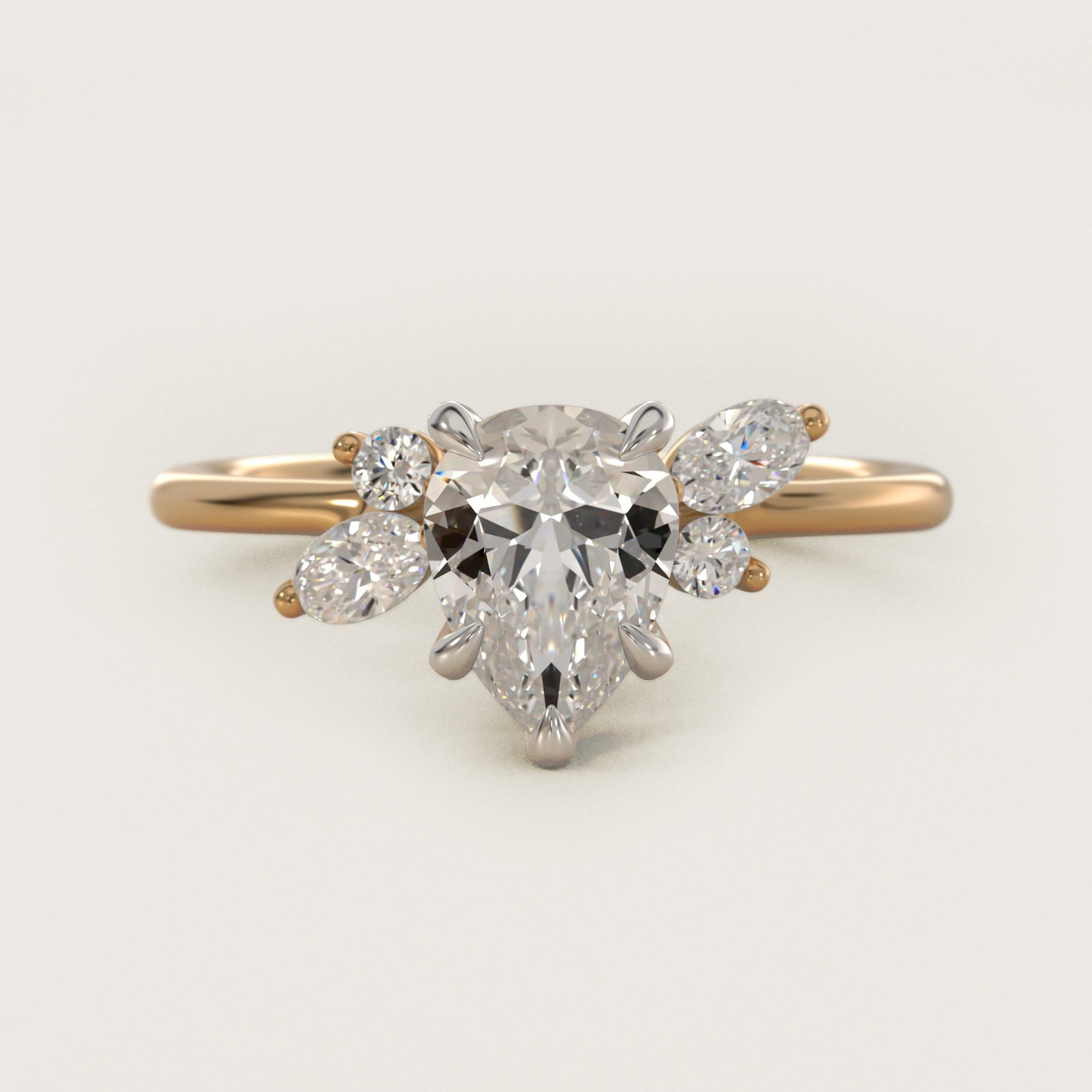 Marquise Diamond Accents Side Stone Engagement Ring With PavŽ Basket In 18k Yellow Gold By James Allen - Pear Center
