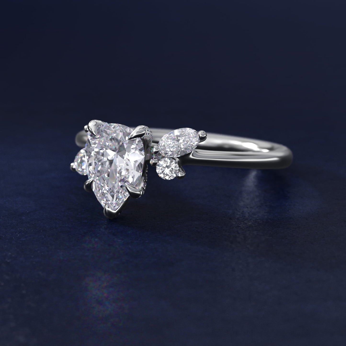 Marquise Diamond Accents Side Stone Engagement Ring With PavŽ Basket In Platinum By James Allen - Pear Center