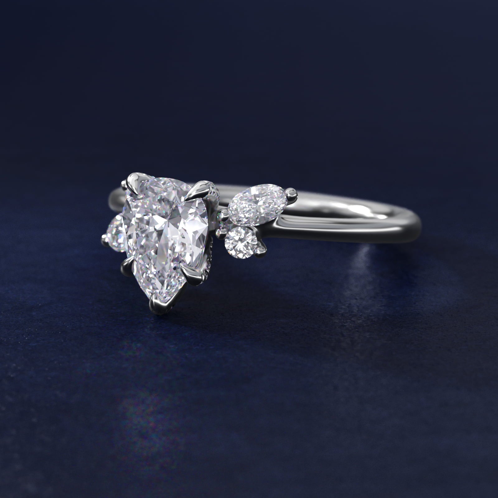 Marquise Diamond Accents Side Stone Engagement Ring With PavŽ Basket In Platinum By James Allen - Pear Center