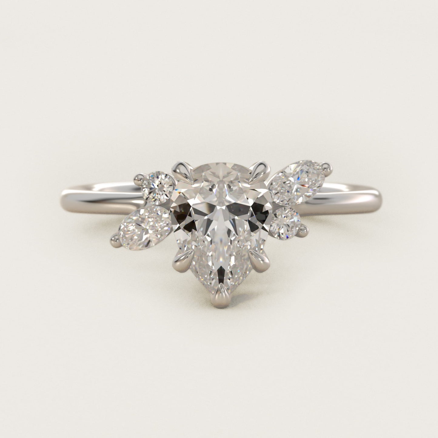 Marquise Diamond Accents Side Stone Engagement Ring With PavŽ Basket In Platinum By James Allen - Pear Center