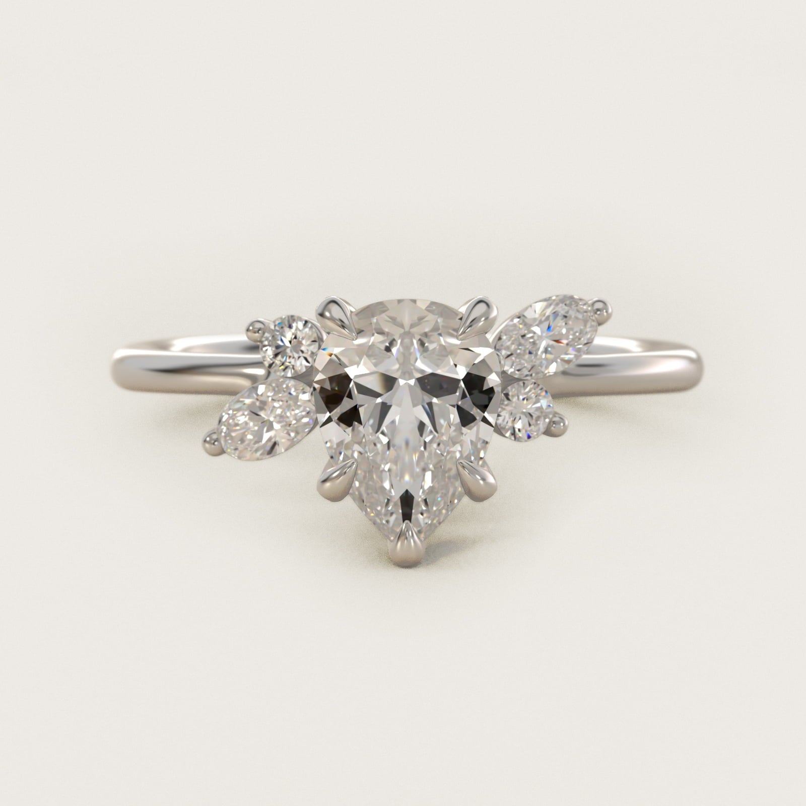 Marquise Diamond Accents Side Stone Engagement Ring With PavŽ Basket In Platinum By James Allen - Pear Center