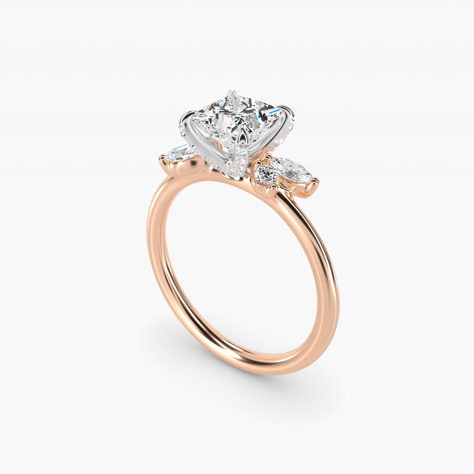 Marquise Diamond Accents Side Stone Engagement Ring With PavŽ Basket In 14K Rose Gold By James Allen - Princess Center