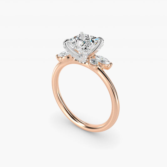 Marquise Diamond Accents Side Stone Engagement Ring With PavŽ Basket In 14K Rose Gold By James Allen - Princess Center