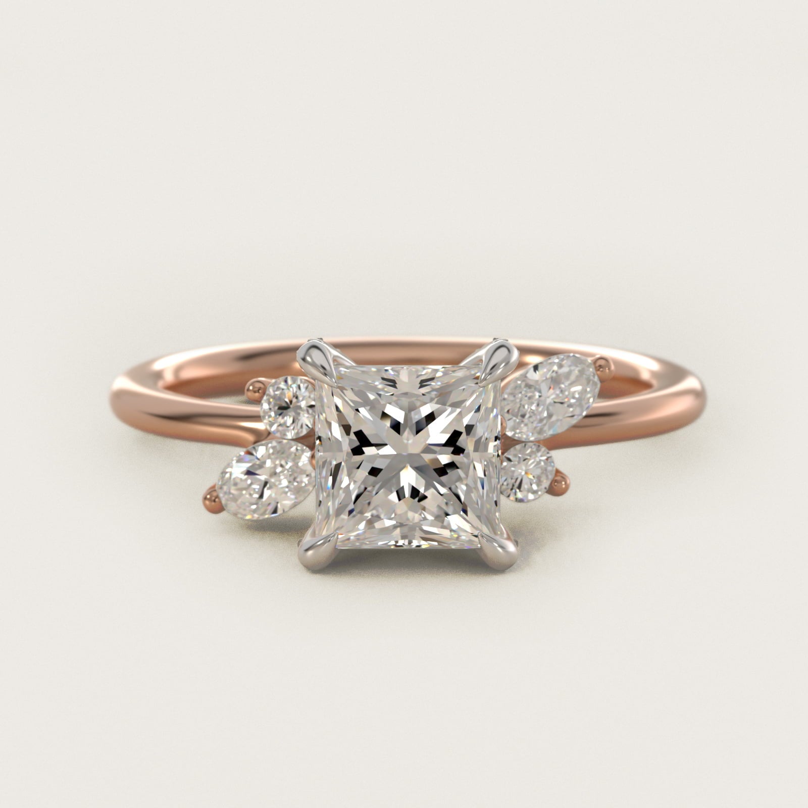 Marquise Diamond Accents Side Stone Engagement Ring With PavŽ Basket In 14K Rose Gold By James Allen - Princess Center